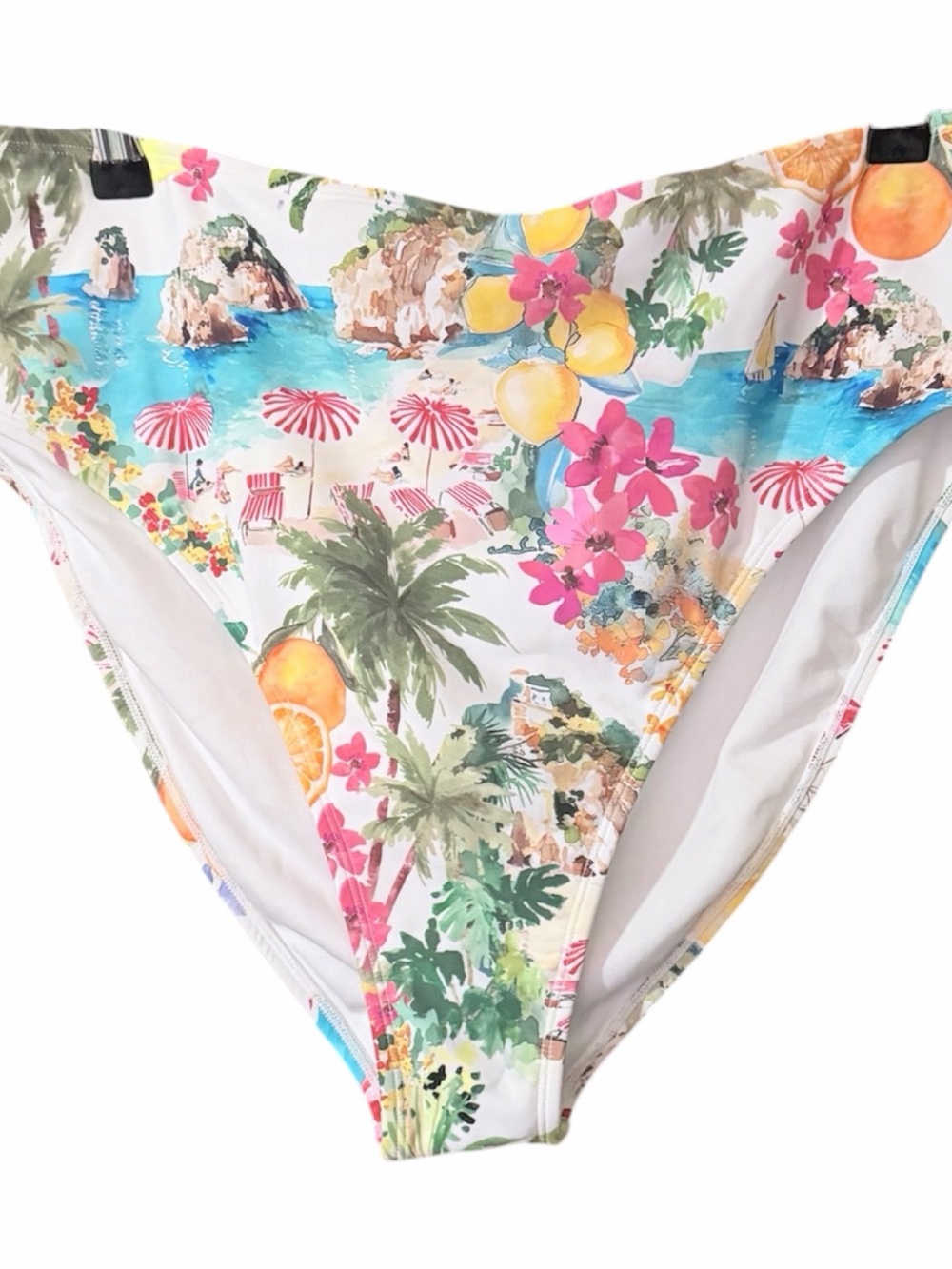 Shade‎ & Shore Floral Citrus High-Waist Bikini Bottoms in White and Multicolor